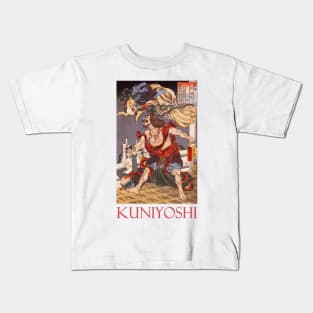 Prince Hanzoku Terrorized by a Nine Tailed Fox  by Utagawa Kuniyoshi Kids T-Shirt